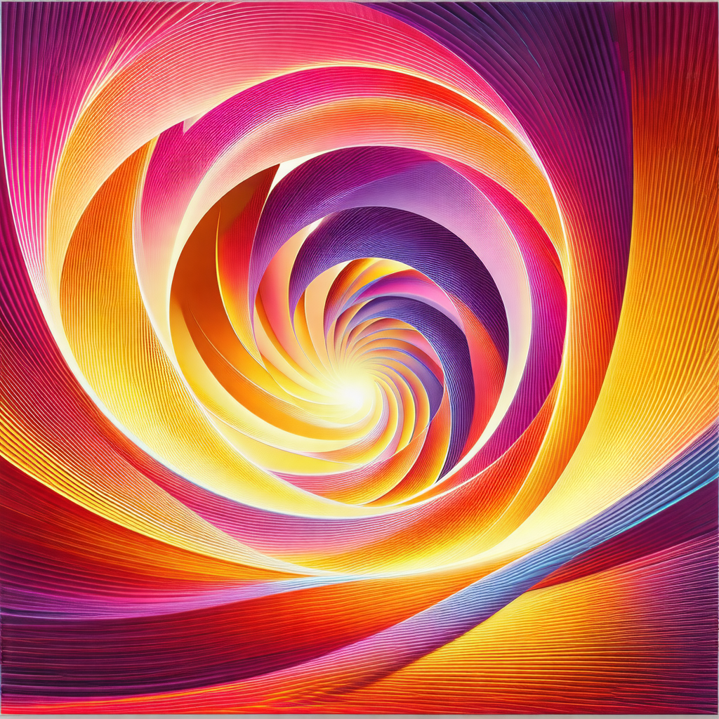 Colorful painting of a spiral, featuring a mix of red, ye...