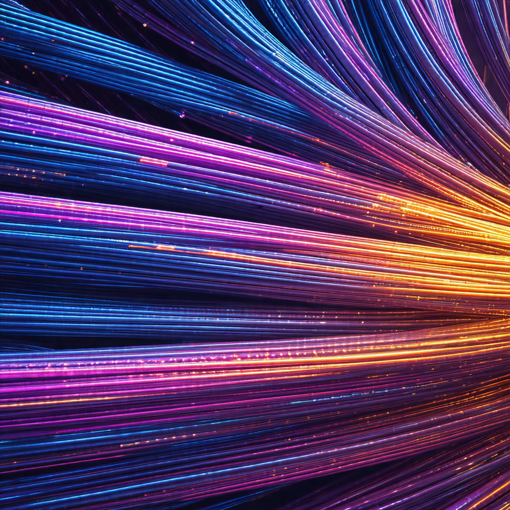 Close-up of a colorful, brightly lit wire