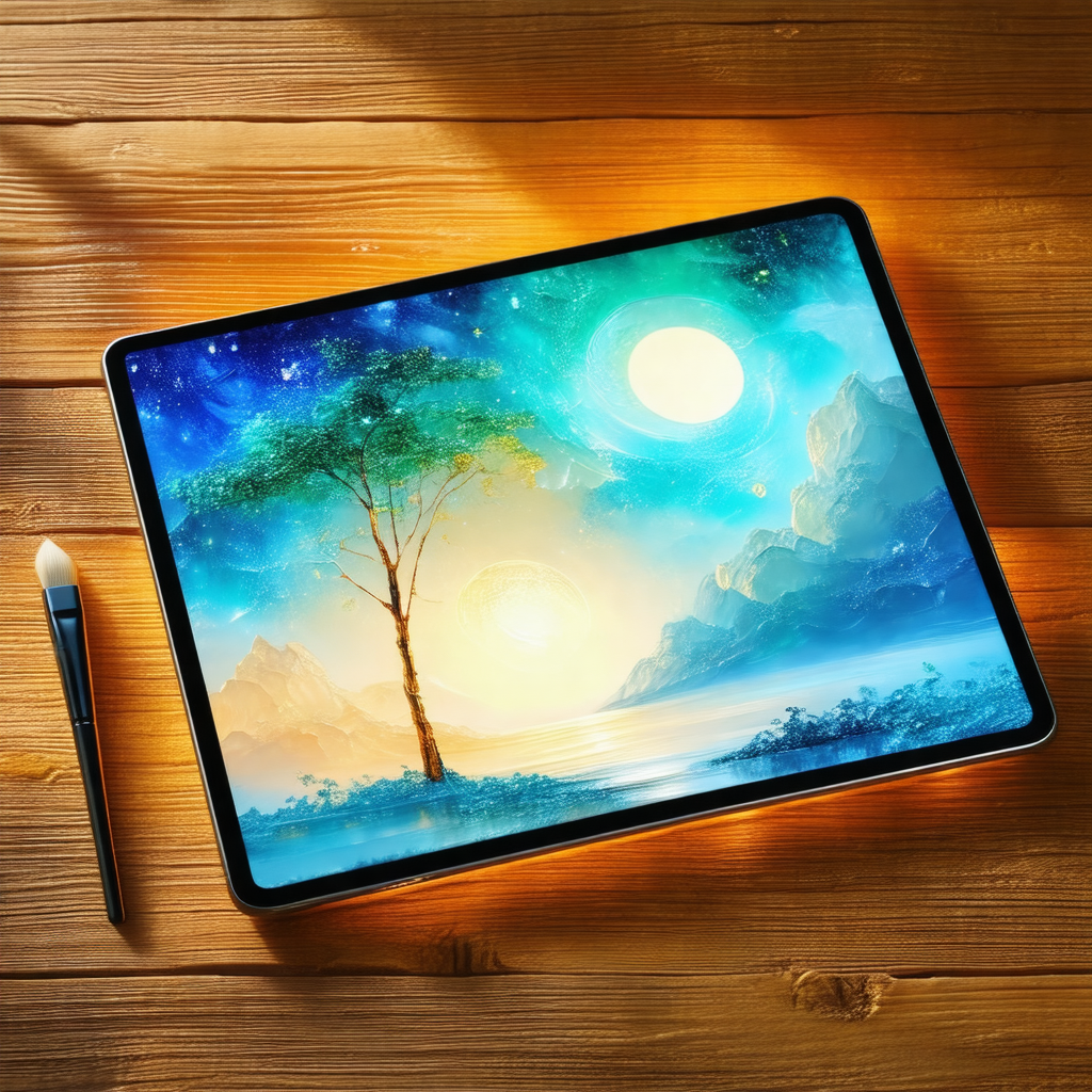 Laptop computer with a painting of a tree on the screen