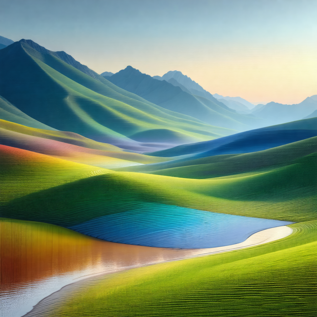 Beautiful landscape with a river flowing through a valley...