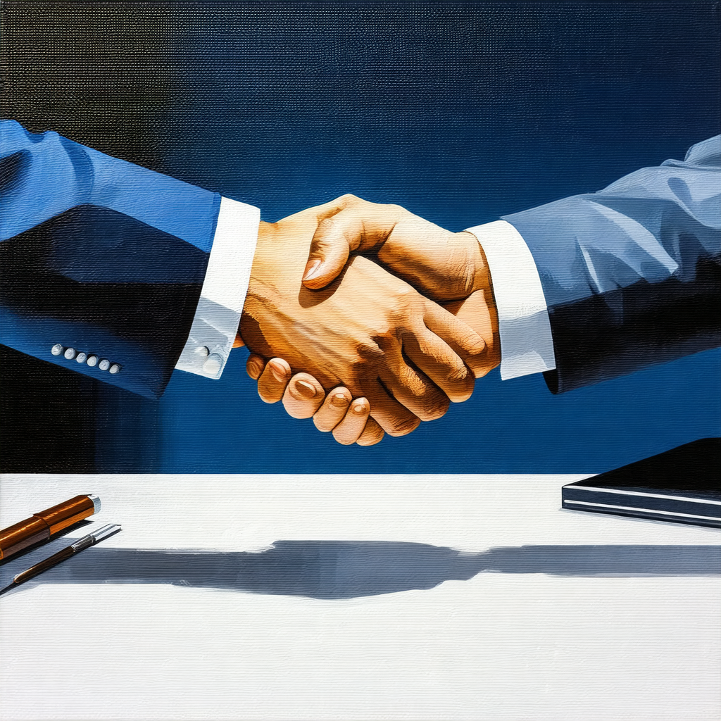 Two men shaking hands in a business setting