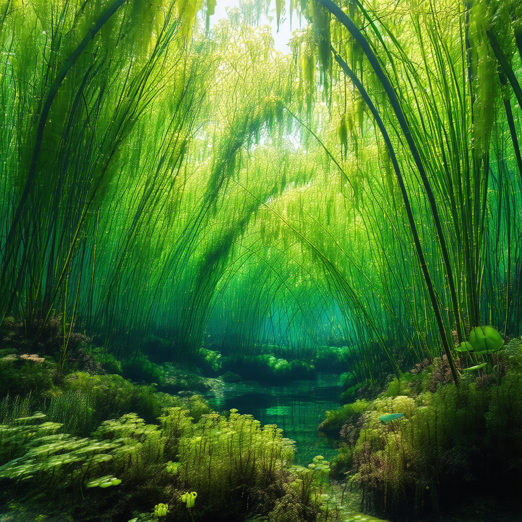 Lush green forest with a river flowing through it