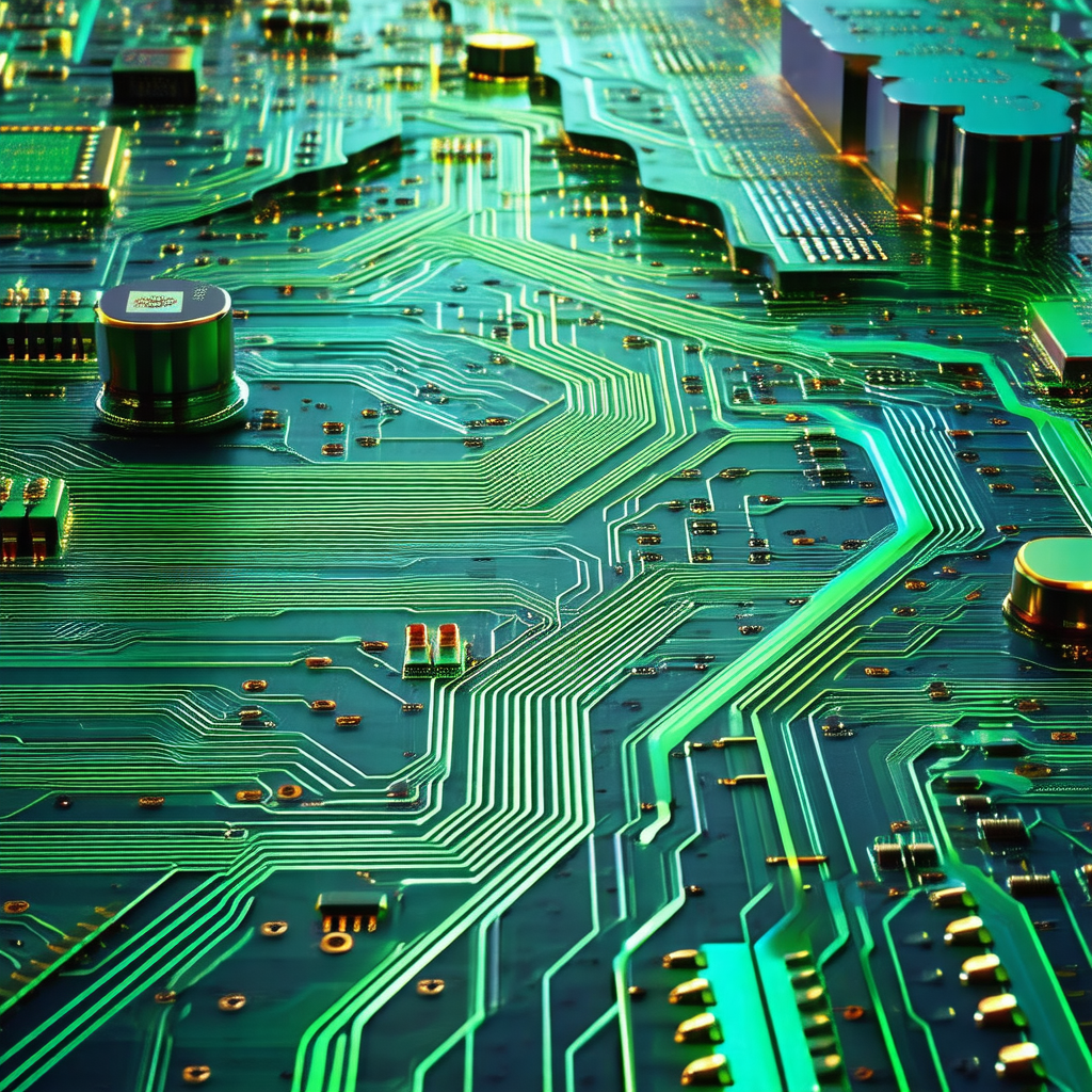 Close-up of a computer circuit board with a green background