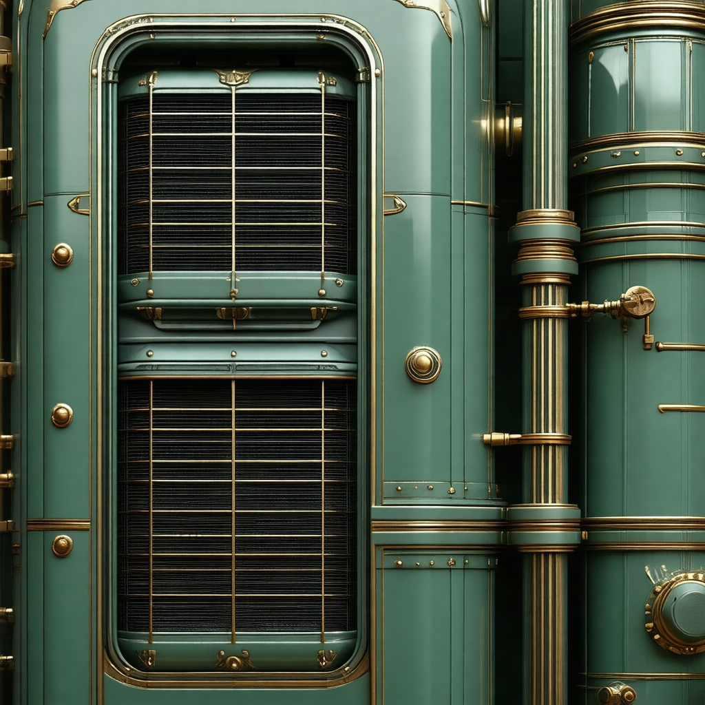 Large, green train with a metallic, industrial appearance