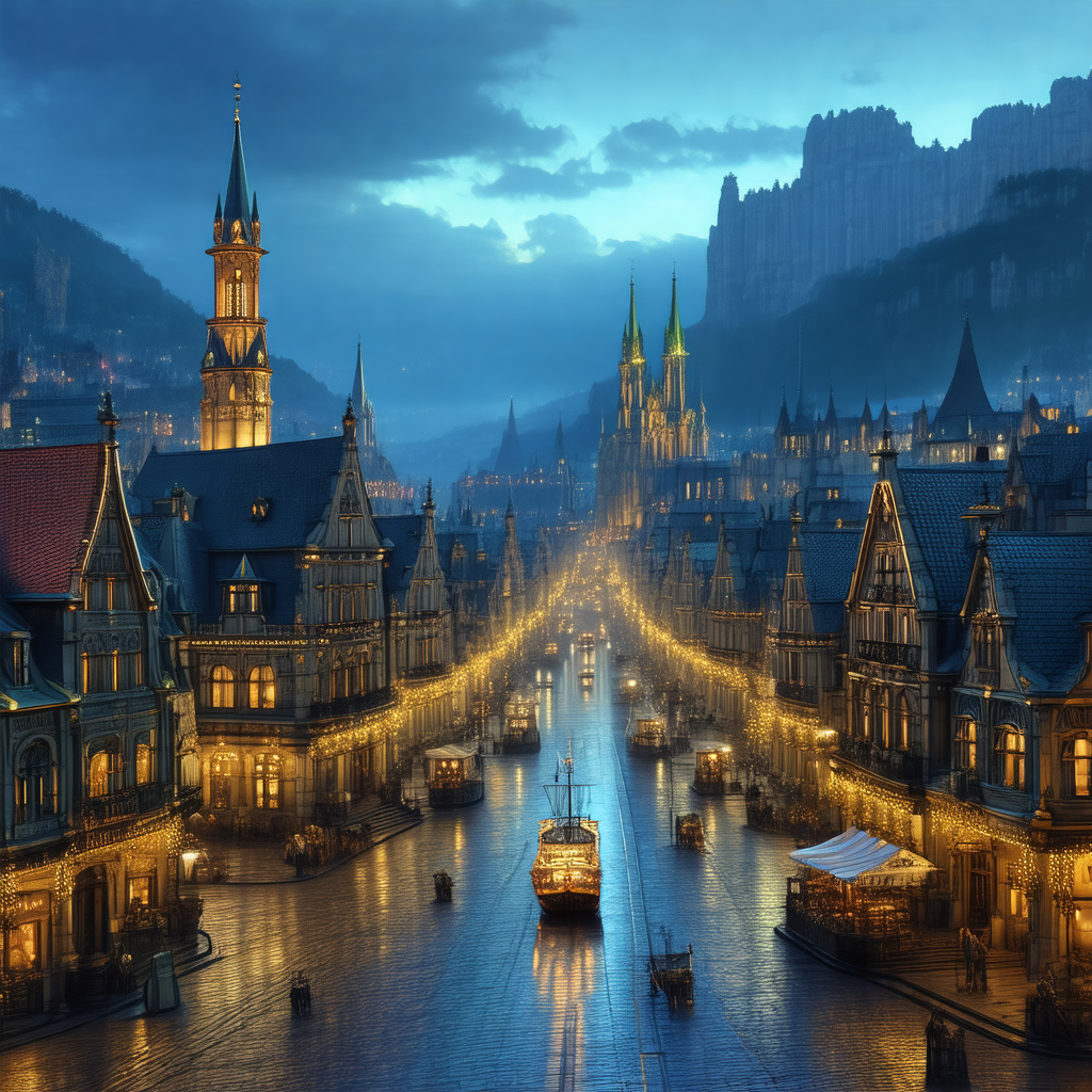 Beautifully drawn illustration of a city at night, with a...