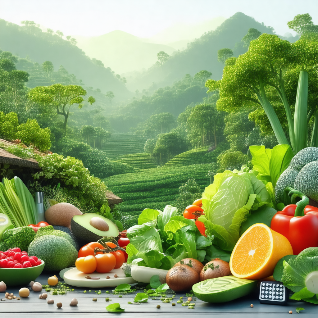 Vibrant and colorful display of various fruits and vegeta...