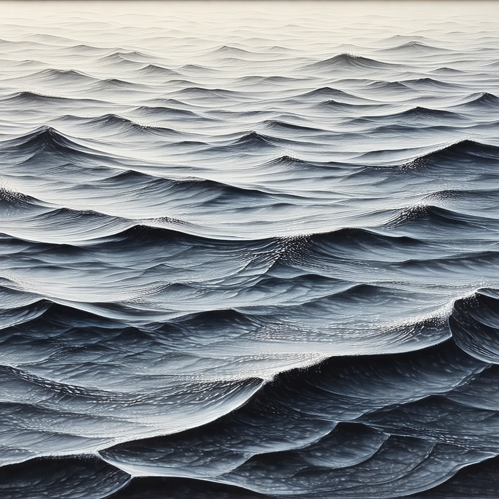 Painting of a large body of water, possibly an ocean, wit...