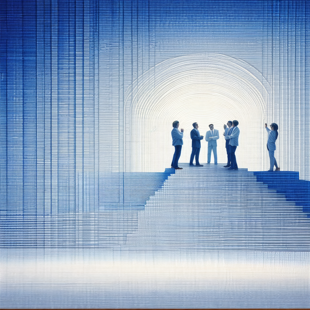 Group of people is standing in a tunnel-like structure, p...