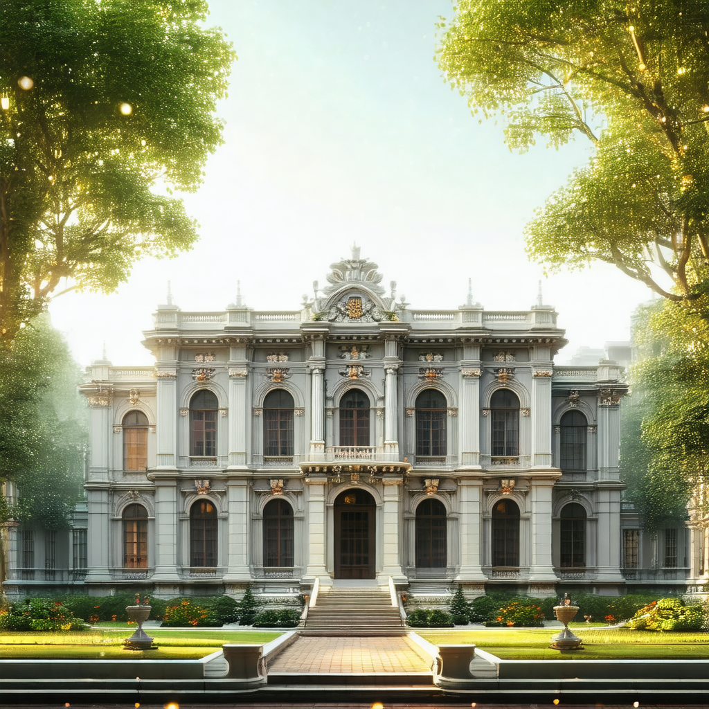 3d rendering of a large, ornate building with a grand ent...