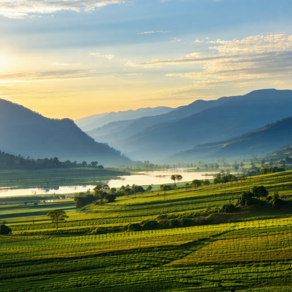 Beautiful landscape with a large body of water, possibly ...