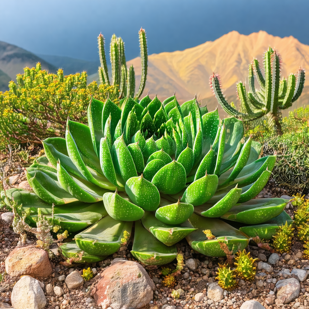 Large, green cactus plant with a distinctive spiral shape...