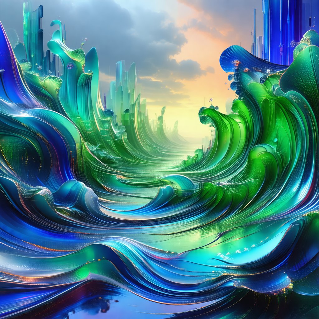 Colorful and vibrant painting of a cityscape, featuring a...