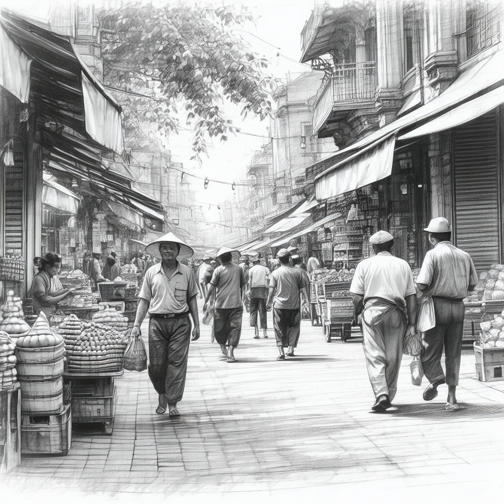 Bustling street scene with a large group of people walkin...