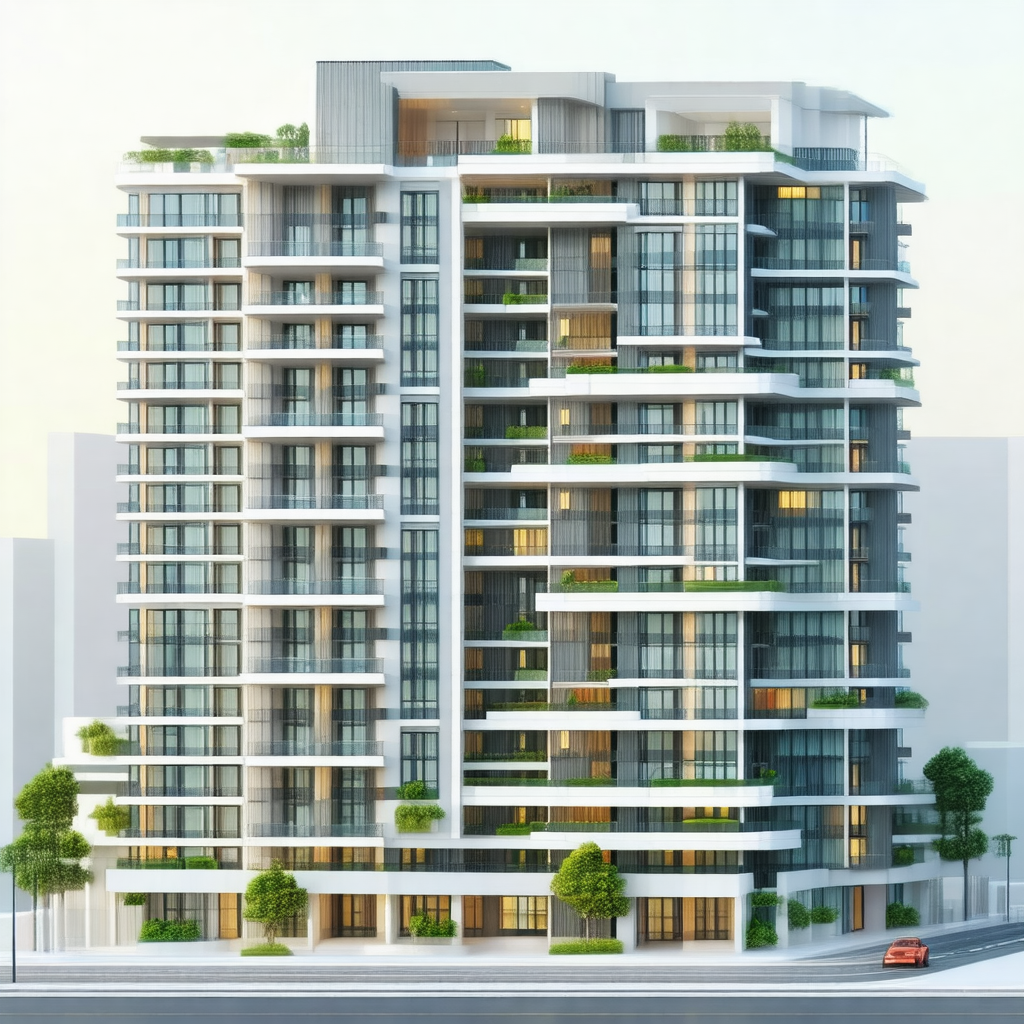 3d rendering of a large, modern apartment building