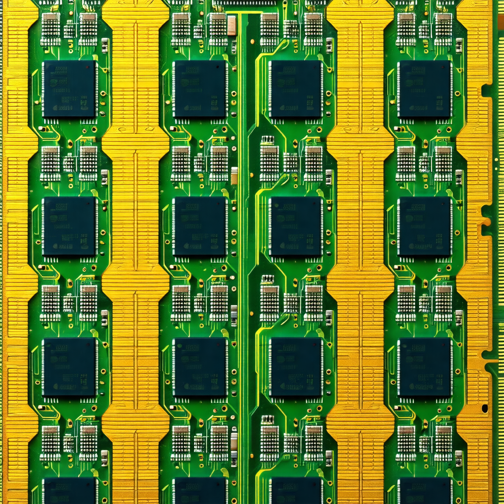 Close-up of a computer chip, which is a green and yellow ...
