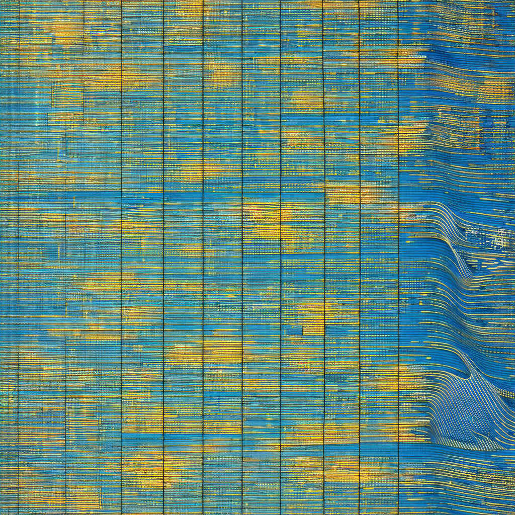 Blue and yellow striped pattern, which appears to be a pa...