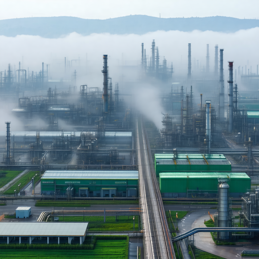 Large industrial complex with numerous buildings and towers