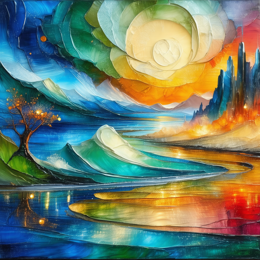 Painting of a beautiful landscape featuring a river, a mo...