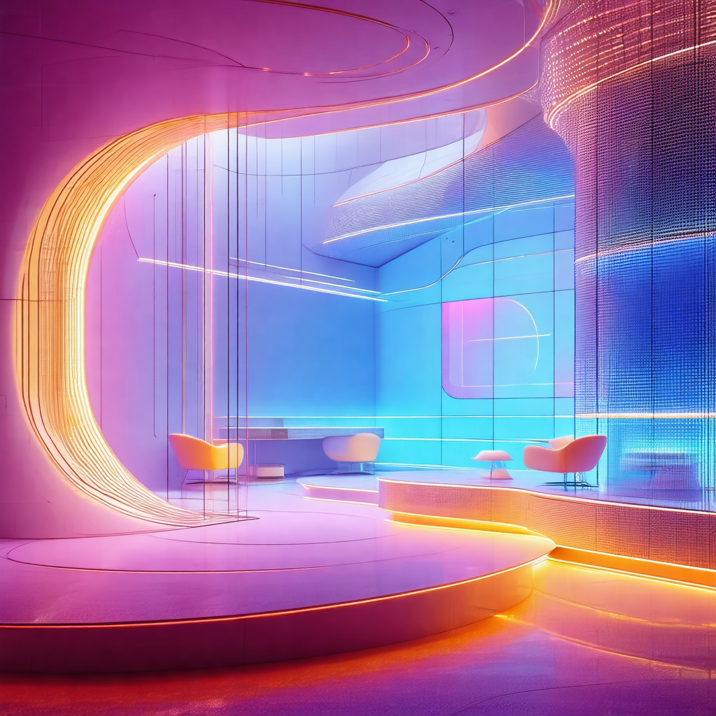 Futuristic room with a purple and blue color scheme