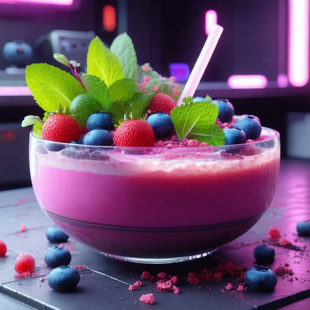 Large bowl filled with a delicious pink smoothie, topped ...