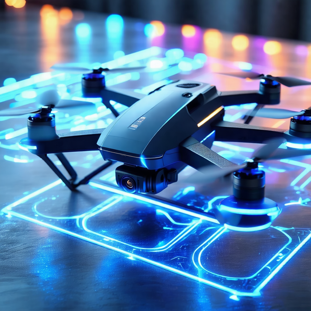 Small blue drone with a camera mounted on its bottom