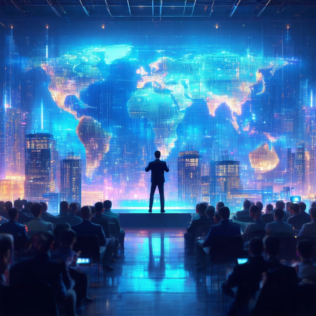 Man standing in front of a large screen, which displays a...