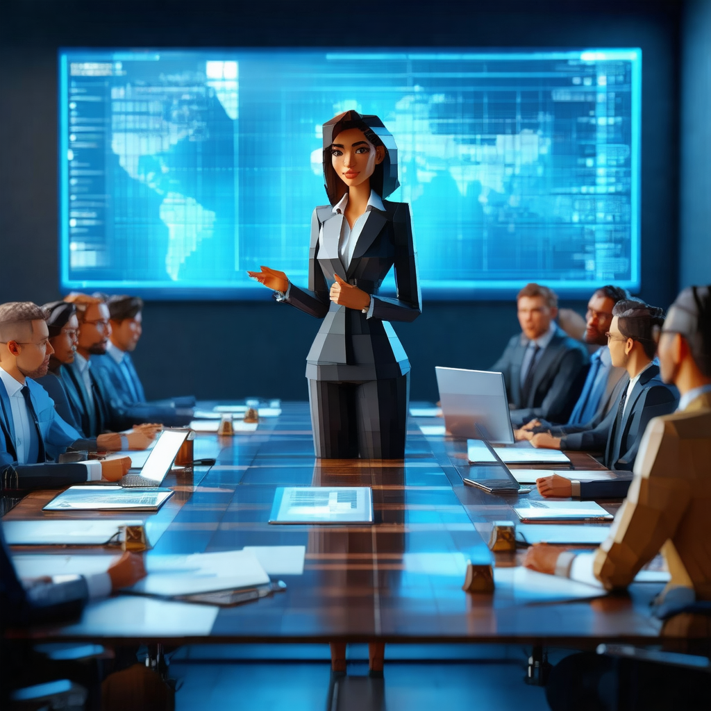 Computer-generated (cgi) scene featuring a woman standing...