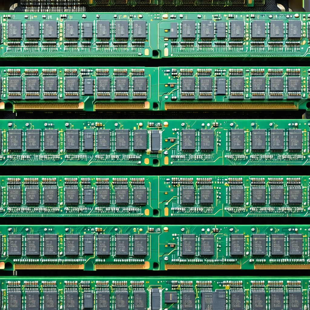 Large stack of electronic circuit boards, which are green...