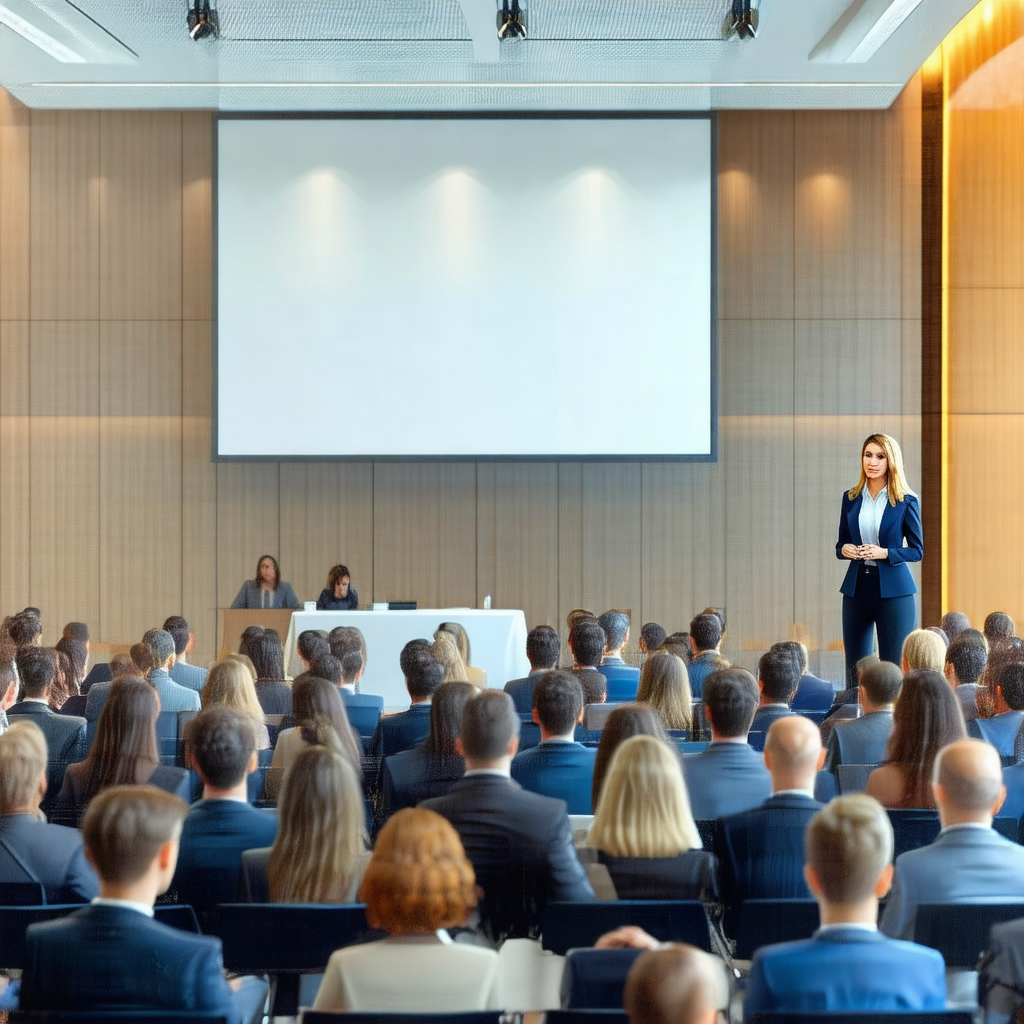 Large group of people gathered in a conference room, atte...