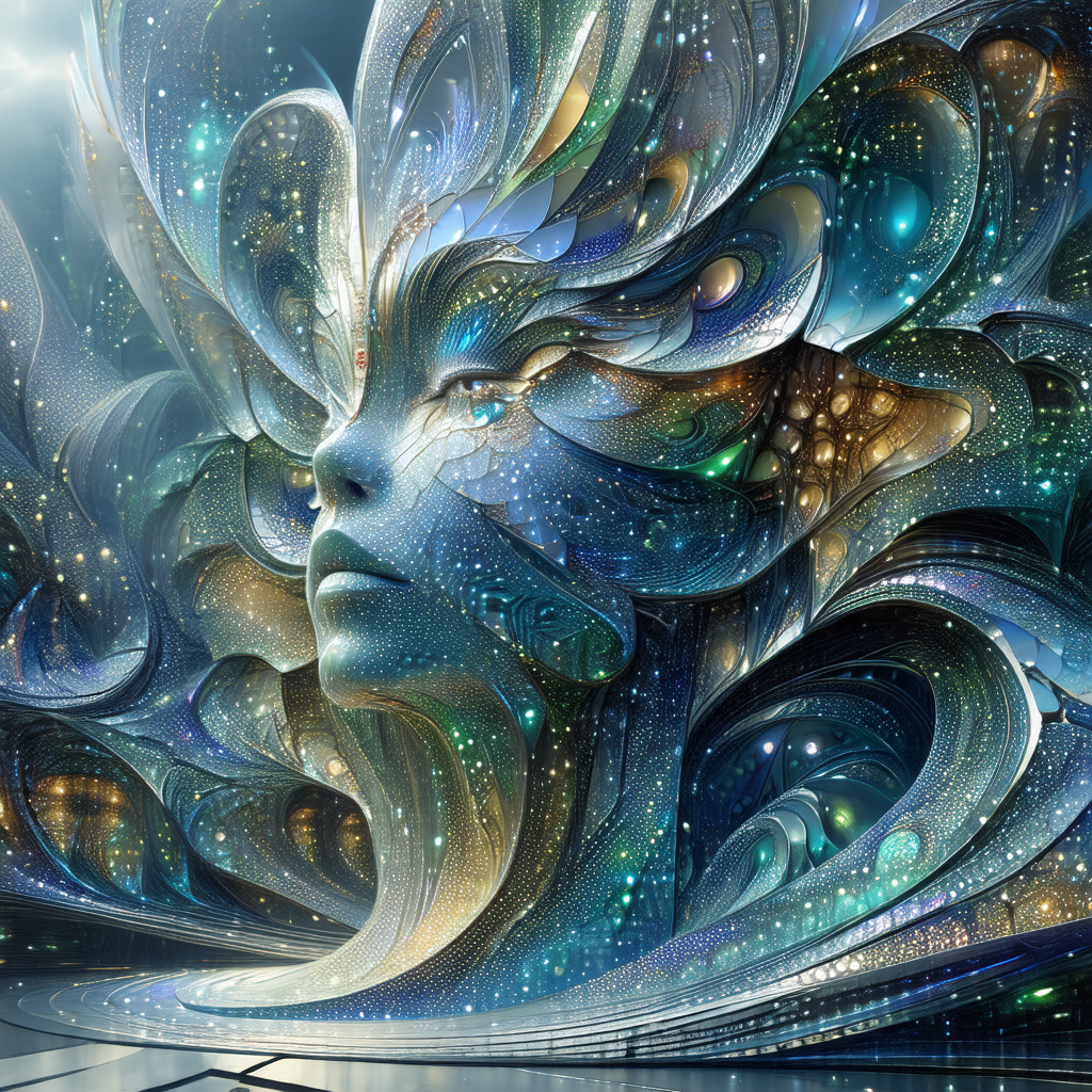 Futuristic, colorful, and intricate design of a woman's face