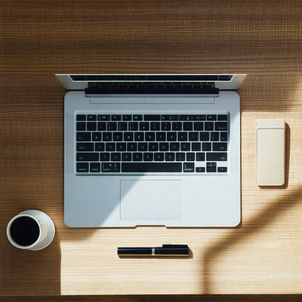 White laptop computer sitting on a wooden desk