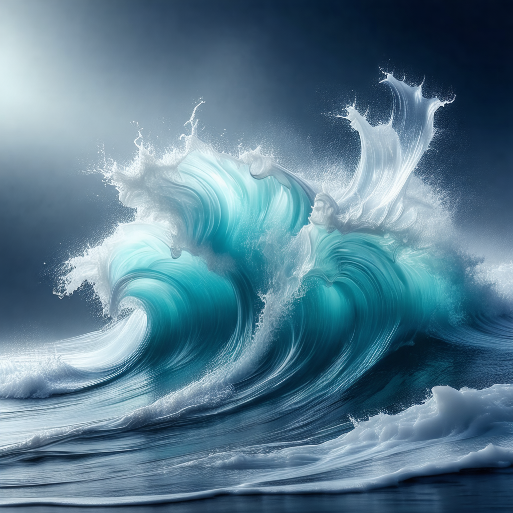 Captures a large wave crashing into the ocean, creating a...