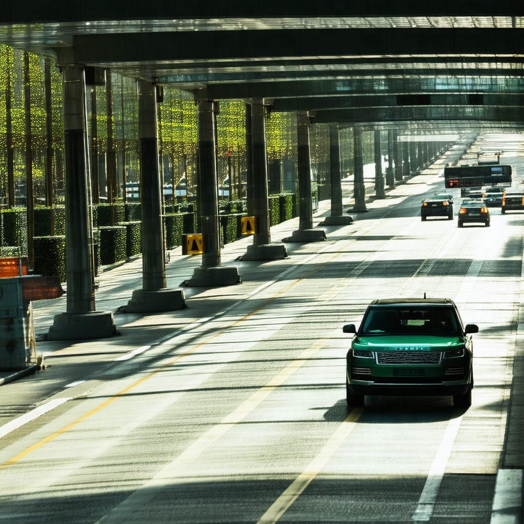 Busy highway with multiple cars driving down the road