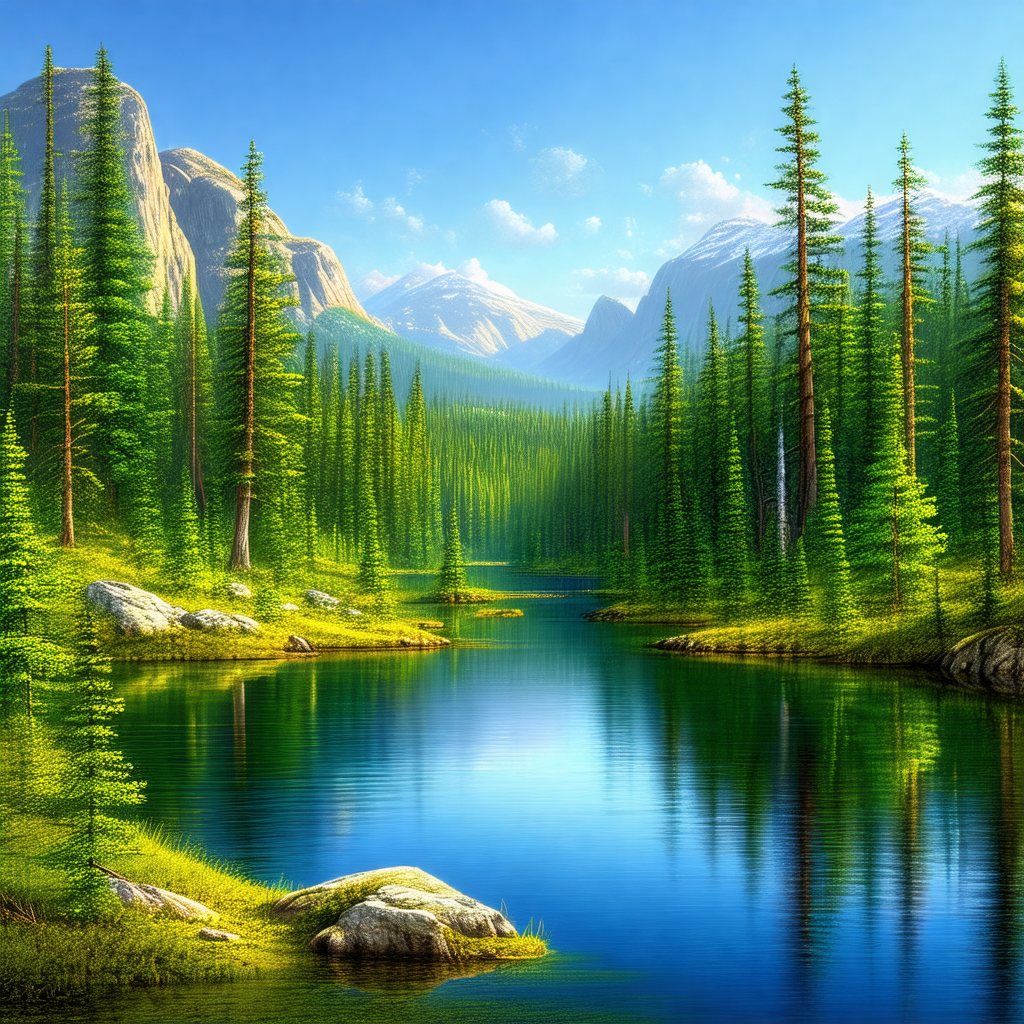Serene scene of a lake surrounded by a forest