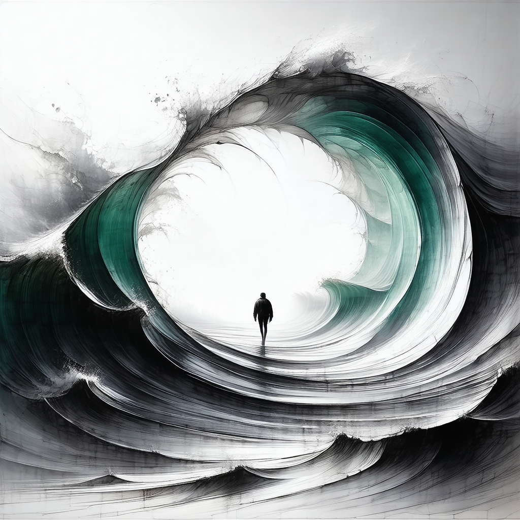 Man standing on a rock in the middle of a large body of w...