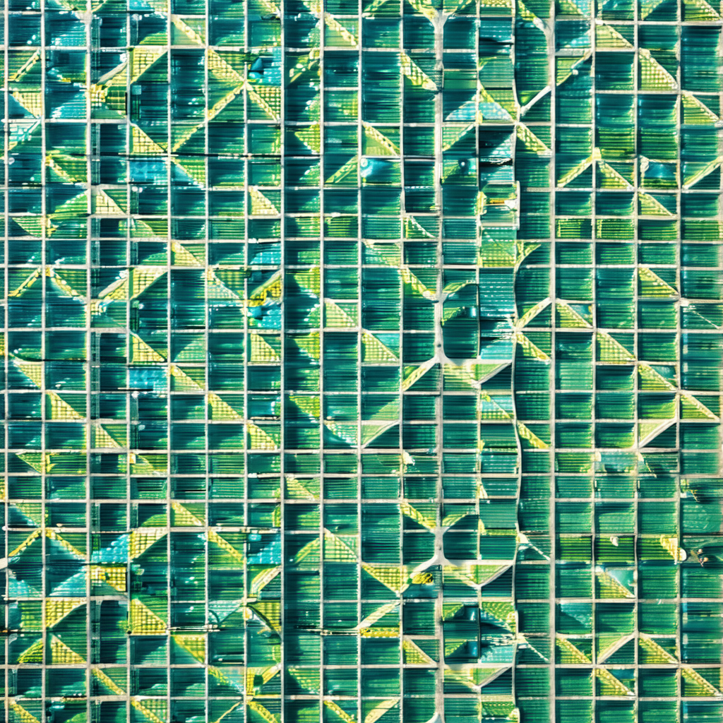 Large, multi-colored glass building with a unique design