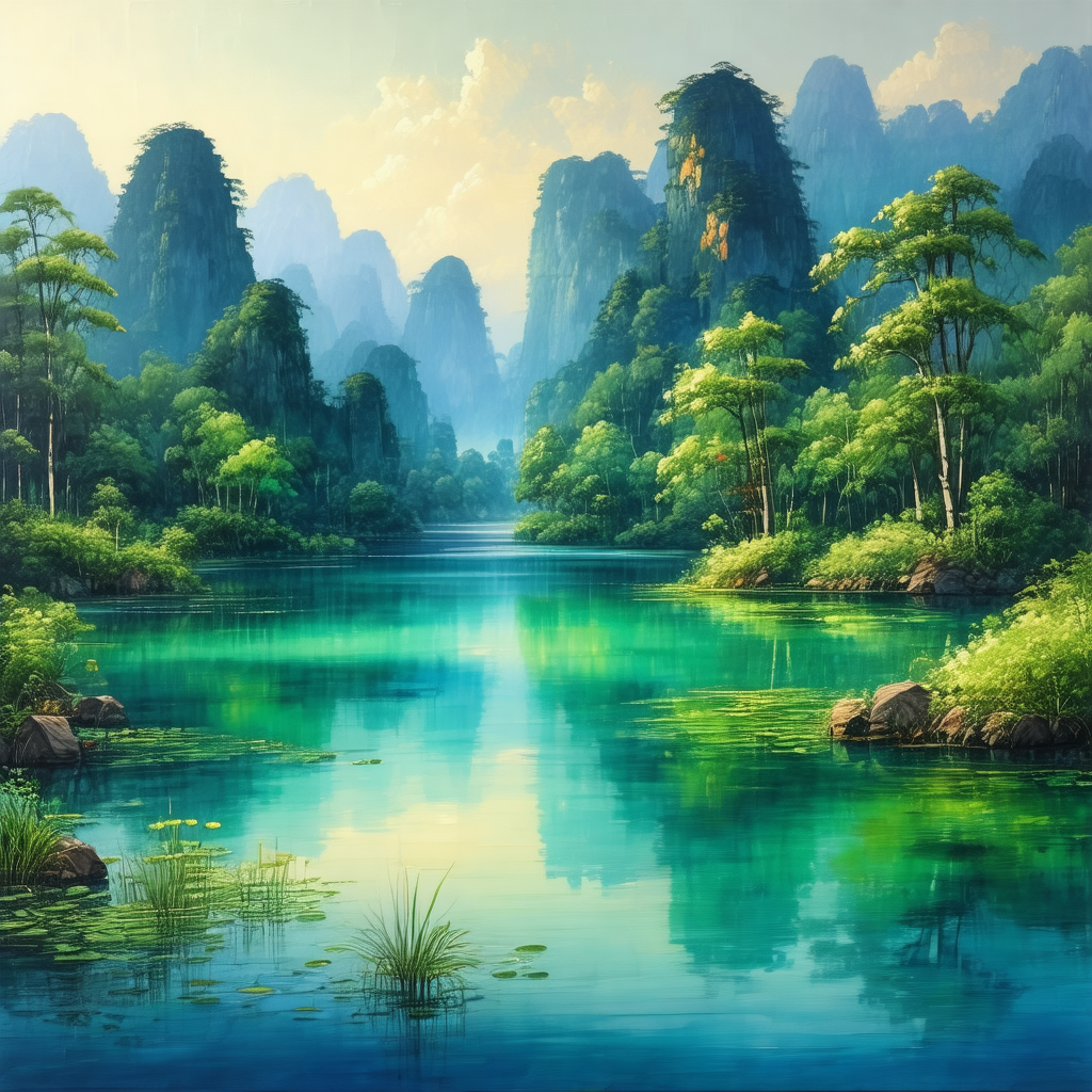 Serene scene of a river flowing through a valley surround...