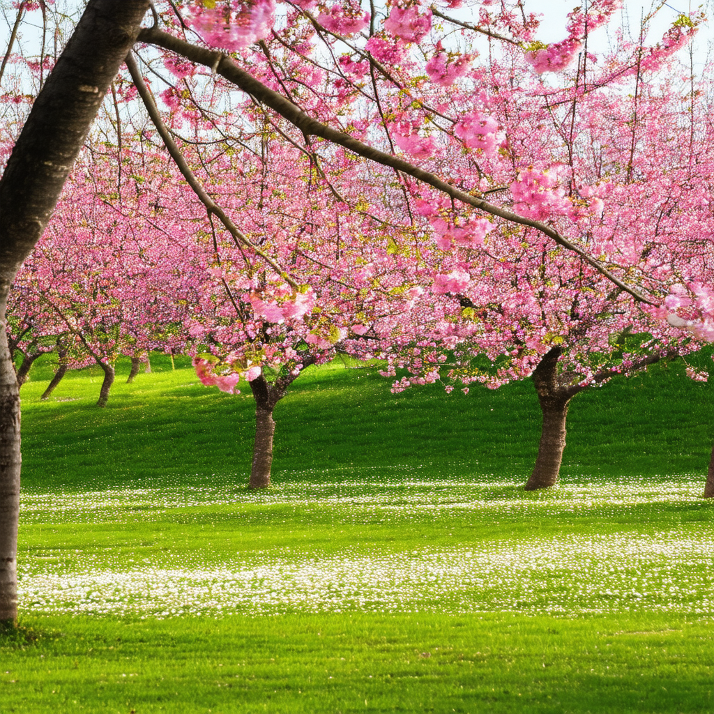 Lush green field with a row of trees in the background