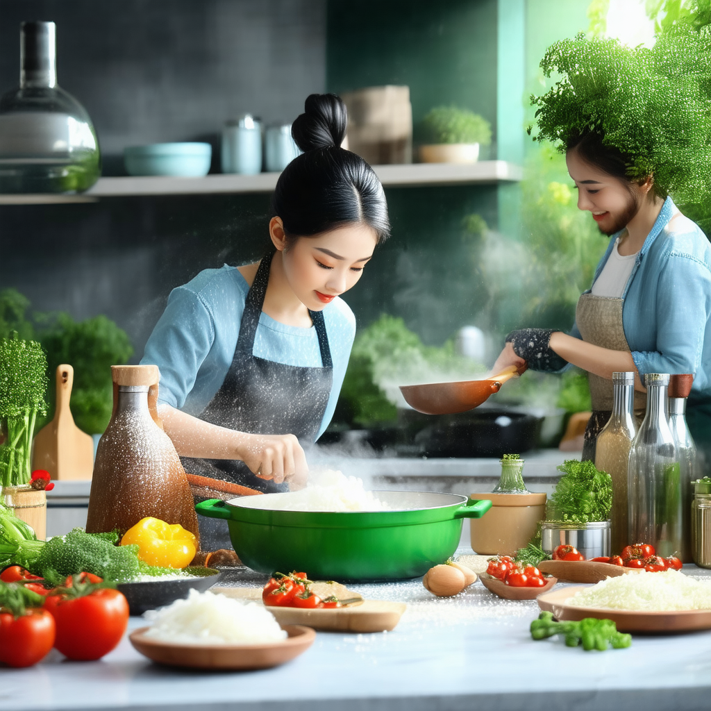 Two women standing in a kitchen, preparing food together