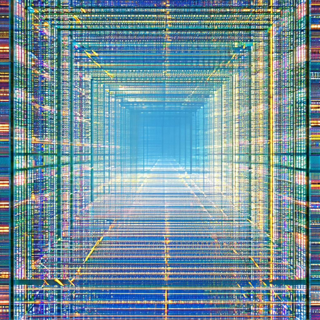 Blue and yellow tunnel that appears to be made of glass
