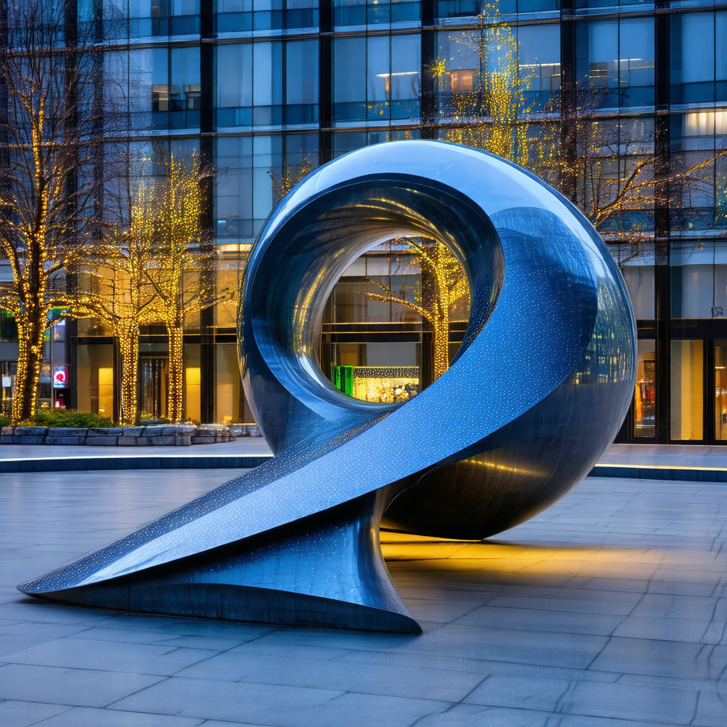 Large, modern sculpture in the middle of a city square