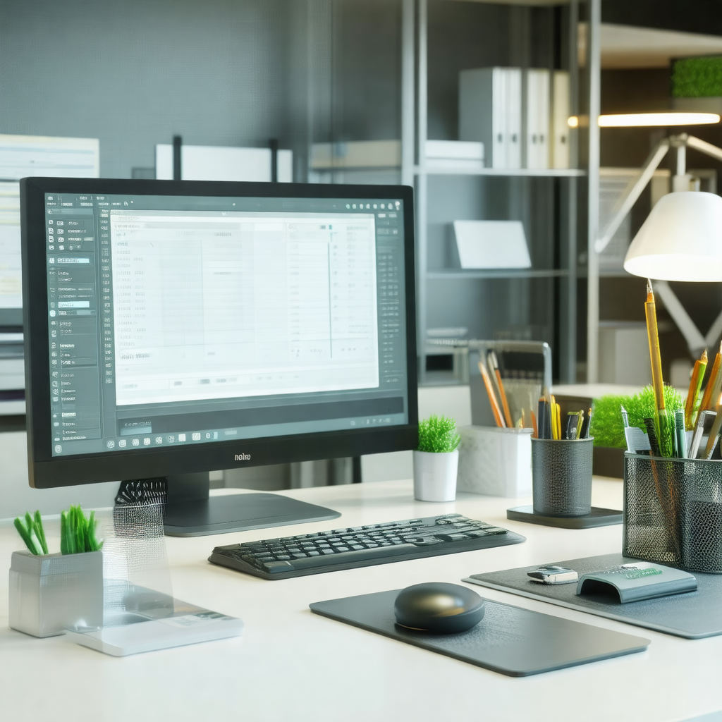 Well-organized office desk with a desktop computer and a ...