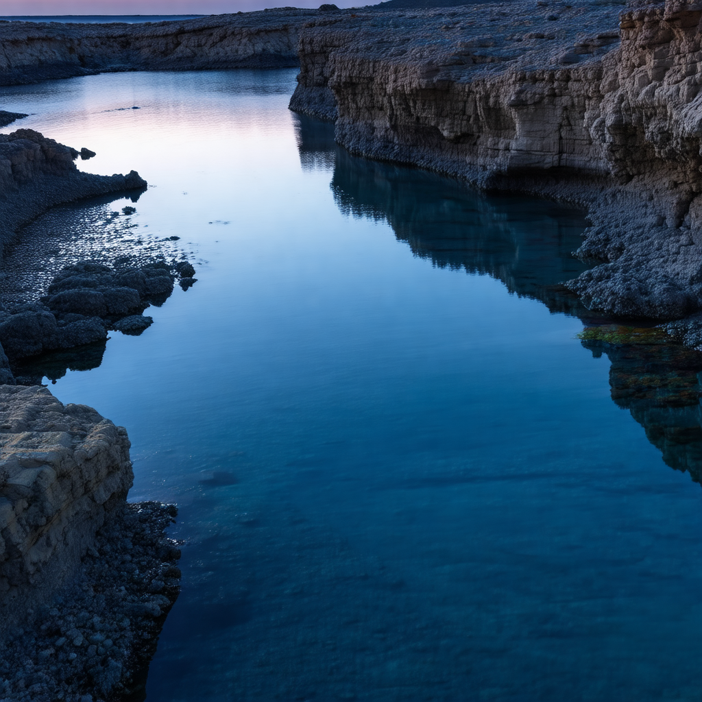 Serene lake surrounded by rocky cliffs