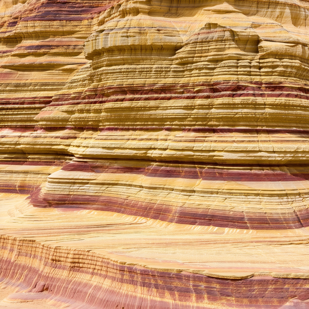 Large, colorful rock formation with a striking red and ye...