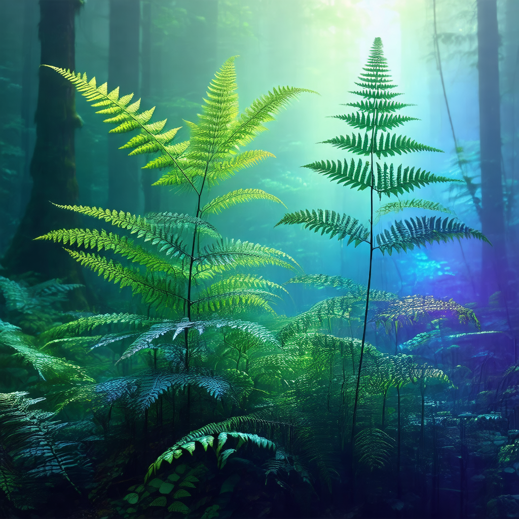 Lush green forest with a variety of trees and plants