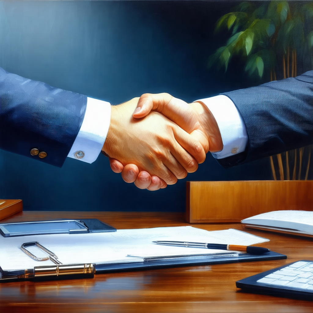 Two men shaking hands in a professional setting