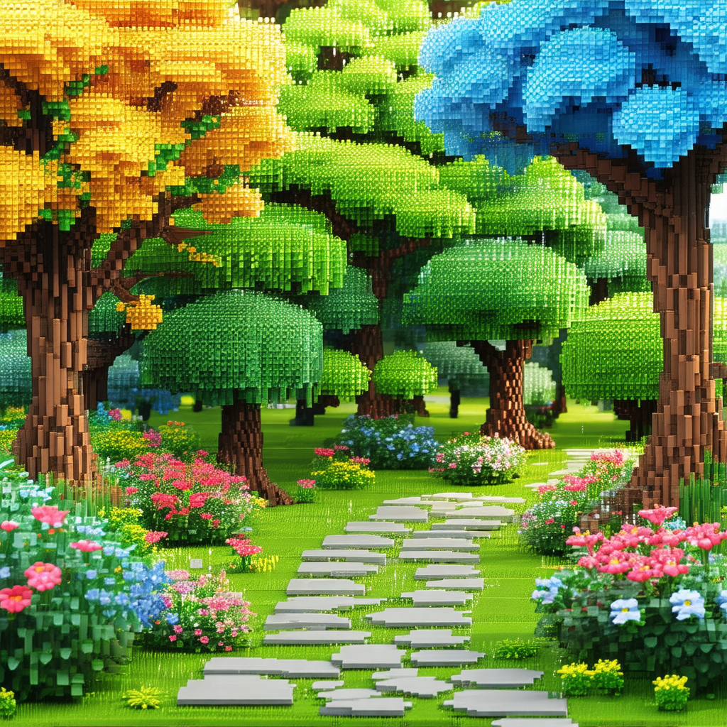Digital artwork of a forest with a pathway leading throug...