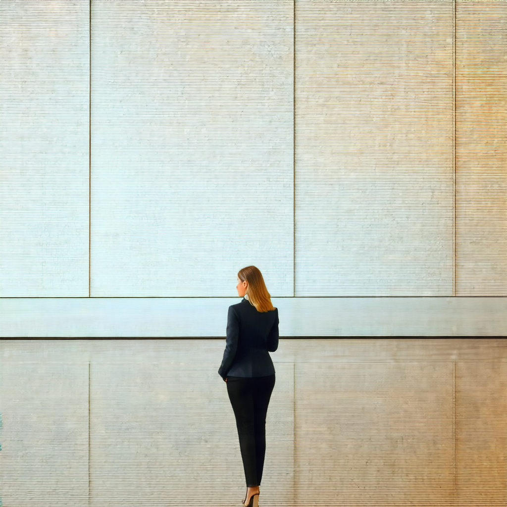 Woman standing in a large, empty room