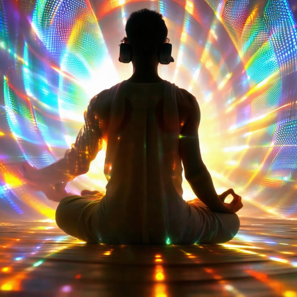 Man sitting in a lotus position on a yoga mat