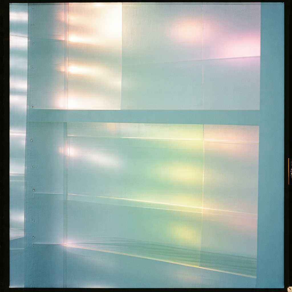 Large, clear glass wall with a row of shelves on it